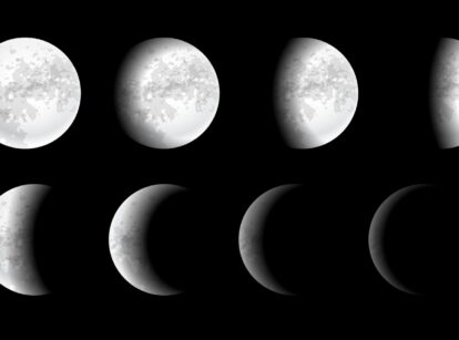 The phases of a full moon eclipse, transitioning from full brightness to total eclipse.