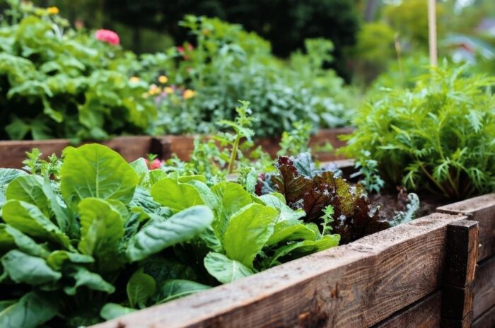 A shot of several developing crops on a container that showcases what vegetables plant February