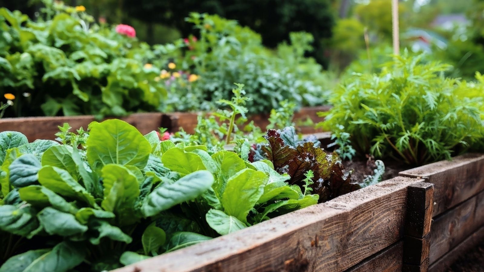 A shot of several developing crops on a container that showcases what vegetables plant February